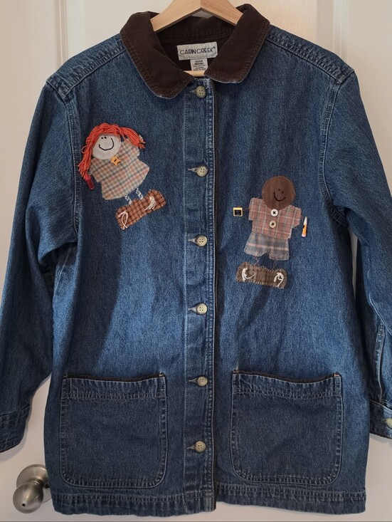 Cabin Creek Jackets & Blazers - Cabin Creek Denim Jacket Medium Teacher School Applique Scarecrow Fall Patchwork